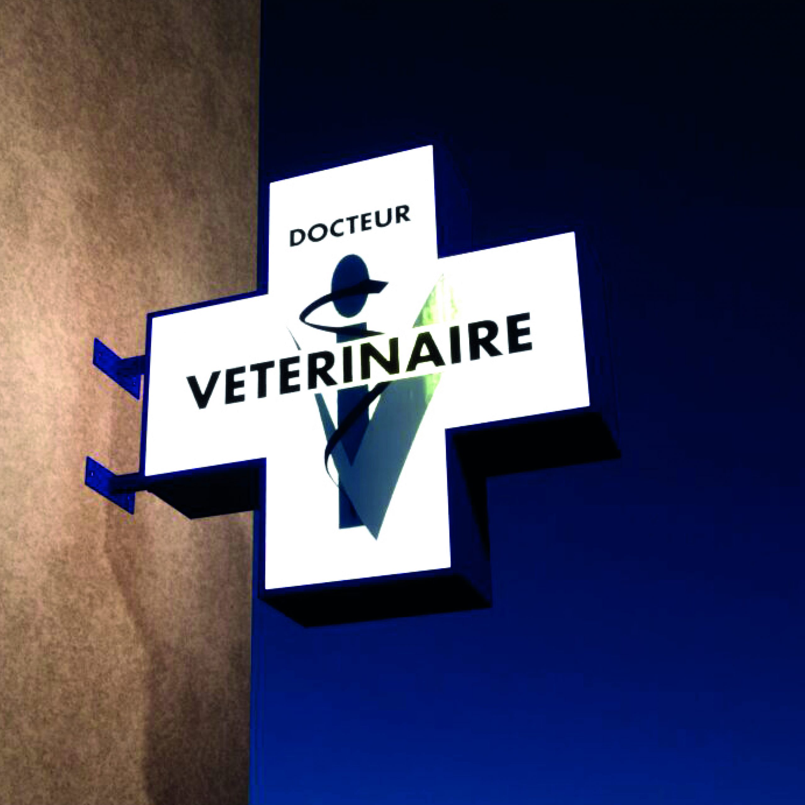 enseigne-drapeau-croix-vétérinaire-nuit
