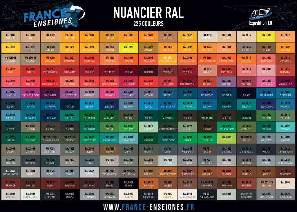 Nuancier RAL 225 Couleurs