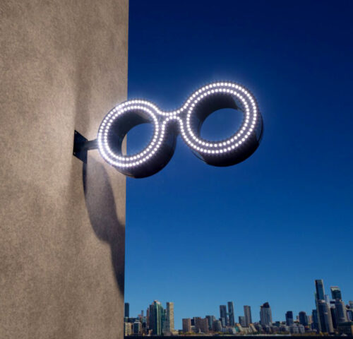 Enseigne_Drapeau_Lunettes_Opticien_Boitier_points_lumineux_Nuit
