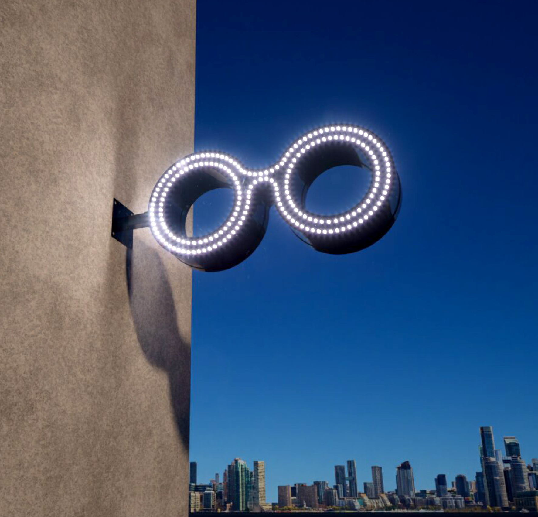 Enseigne_Drapeau_Lunettes_Opticien_Boitier_points_lumineux_Nuit