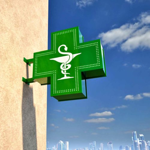 Rendu Croix Pharmacie boitier Alu Double leds - Jour