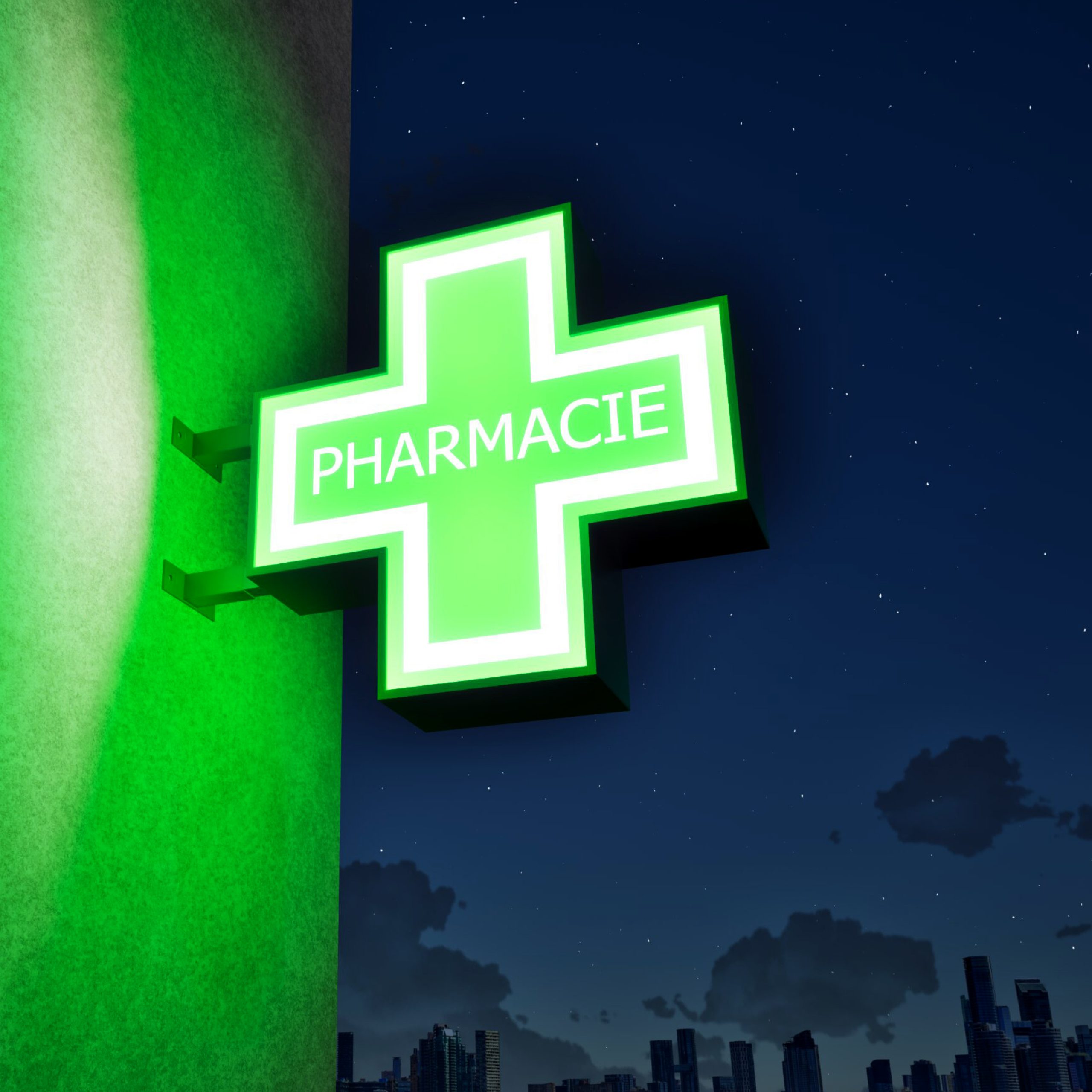 Rendu Croix Pharmacie boitier - Nuit